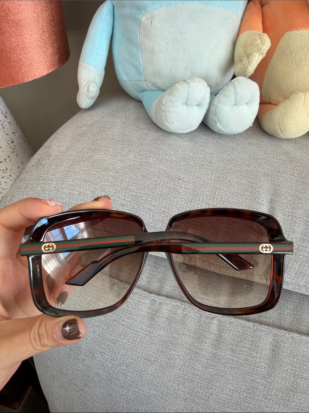Gucci Tortoiseshell Square Sunglasses with Green-Red Stripe